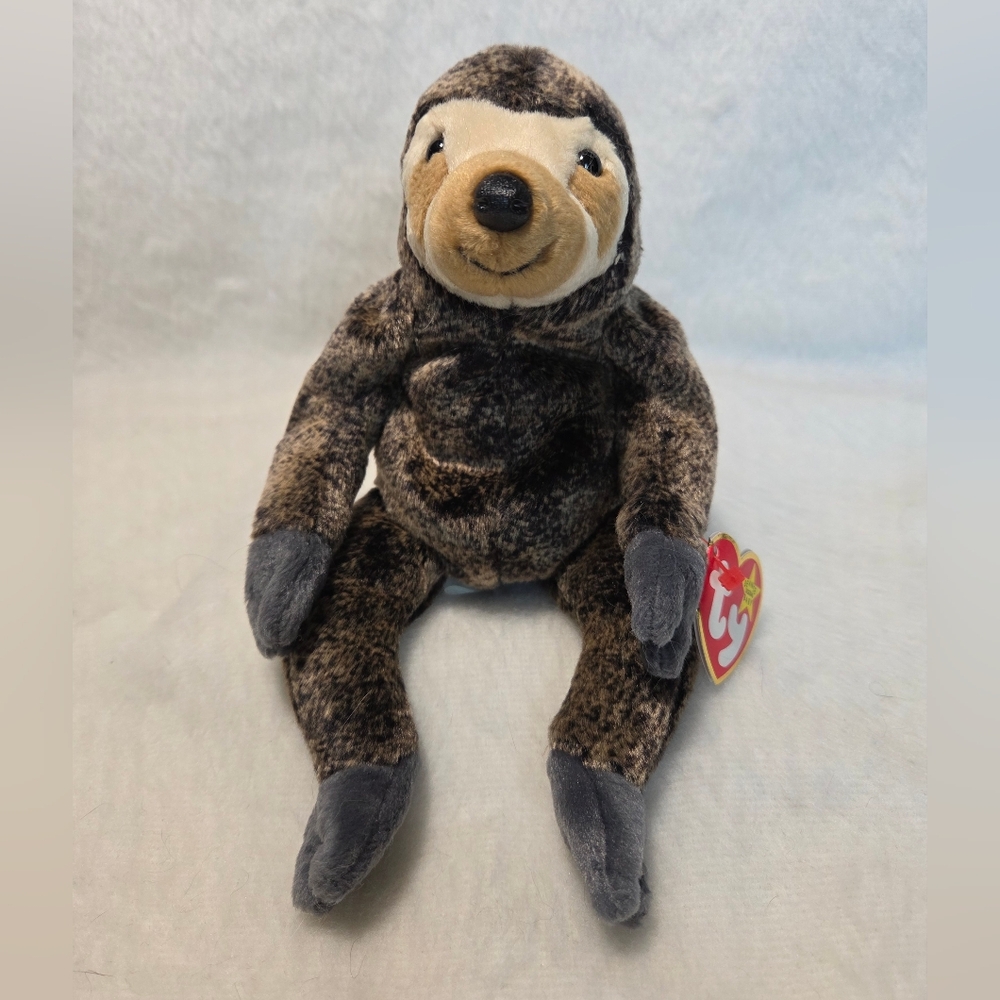 SLOWPOKE Ty Beanie Babies Brown and Black Stuffed Sloth Toy 1999